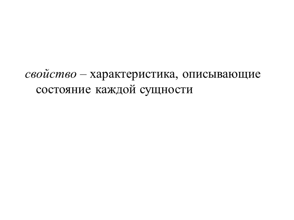 свойство – характеристика, описывающие состояние каждой сущности